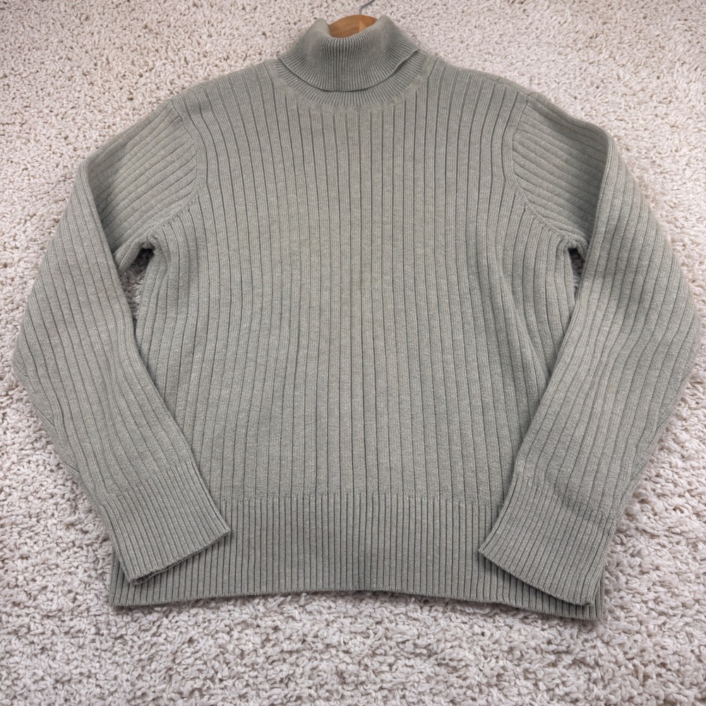 Jeanne Pierre Turtleneck Sweater Women Large Sage Green Excellent Ribbed Cotton